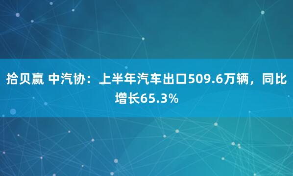 拾贝赢 中汽协：上半年汽车出口509.6万辆，同比增长65.3%